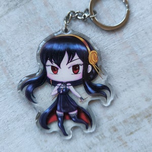 SXF-Inspired Keychain – Assassin Girl, Black Chibi, Kawaii Anime Art, Glitter Detail, Cute Spy Lady | Limited Edition – Discontinued [SALE]