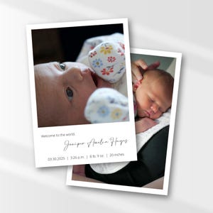 Polaroid Birth Announcement Template, Newborn Birth Announcement Card with Pictures, Editable Baby Announcement Card, Double-Sided
