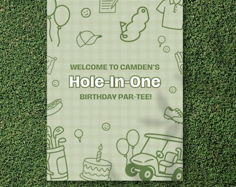 Golf Party Welcome Sign, Editable Hole In One Birthday Party Welcome Sign, First Birthday Welcome Sign Template, 1st Birthday