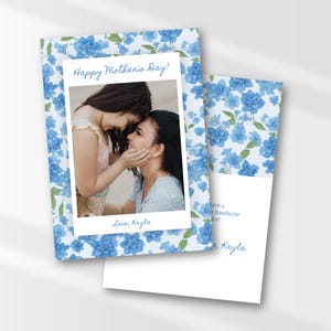 Tarjeta floral para el Día de la Madre, tarjeta fotográfica personalizable para el Día de la Madre, impresión en casa, plantilla de tarjeta de última hora para el Día de la Madre, regalo para ella