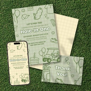 Editable Hole In One Birthday Party Invitation, First Birthday Invitation Template, Golf-Themed Party, Birthday Par-Tee, 1st Birthday Invite