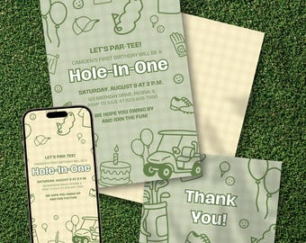 Editable Hole In One Birthday Party Invitation, First Birthday Invitation Template, Golf-Themed Party, Birthday Par-Tee, 1st Birthday Invite