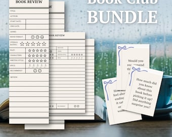 Book Club Discussion Questions, Book Club Bundle, Printable Book Review Bookmark and Card Template, Book Club Activities, Instant Download