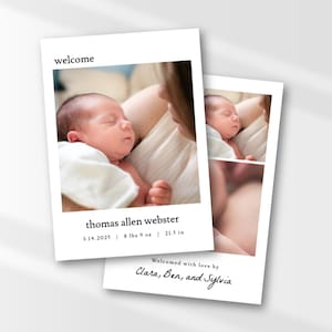 Birth Announcement Template, Newborn Birth Announcement Card with Pictures, Editable Baby Announcement Card, Double-Sided Birth Announcement