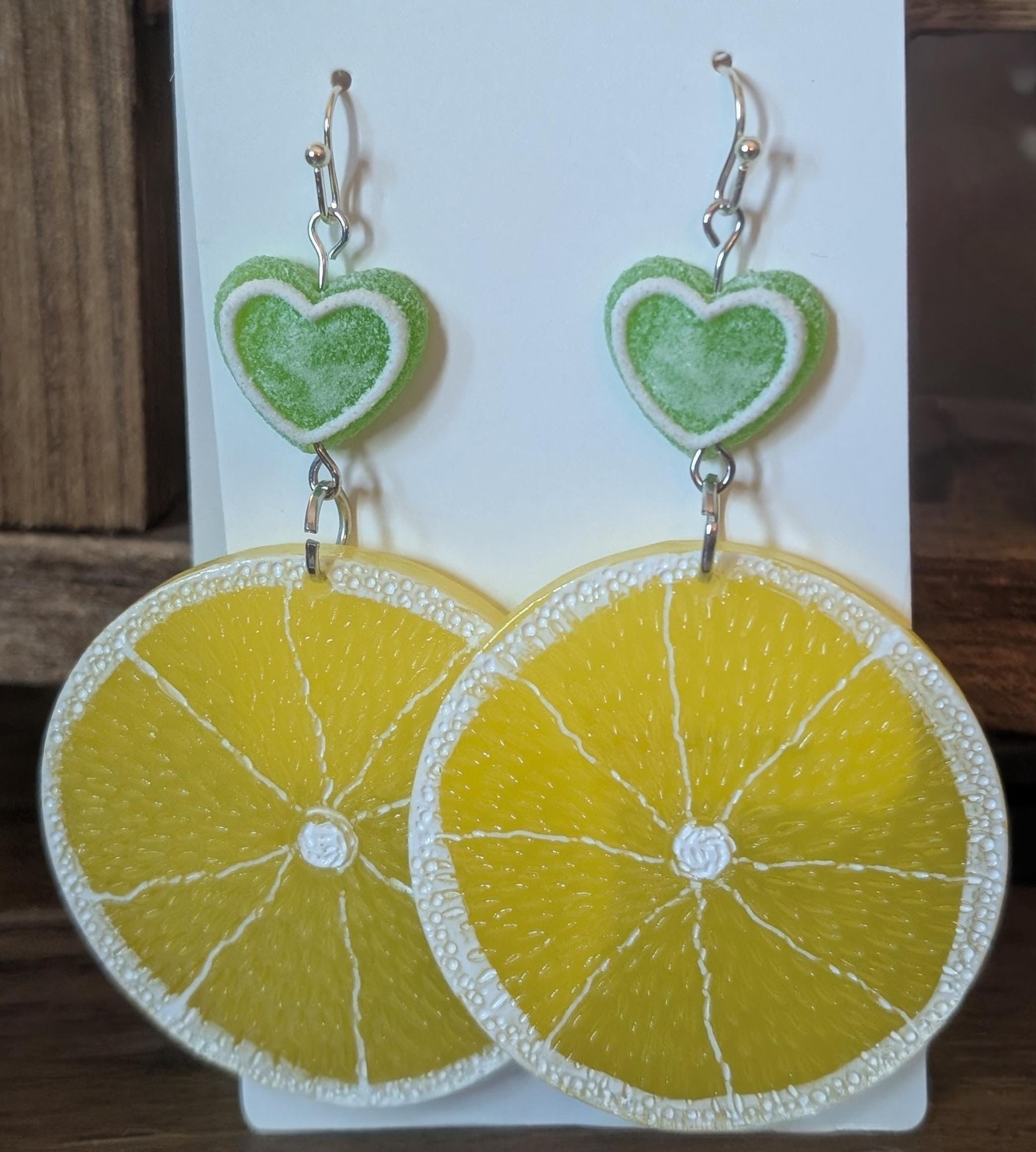 Lemon Slice Dangle Earrings: Kawaii Candy Heart, Handmade Fruit Jewelry - Thumbnail 2