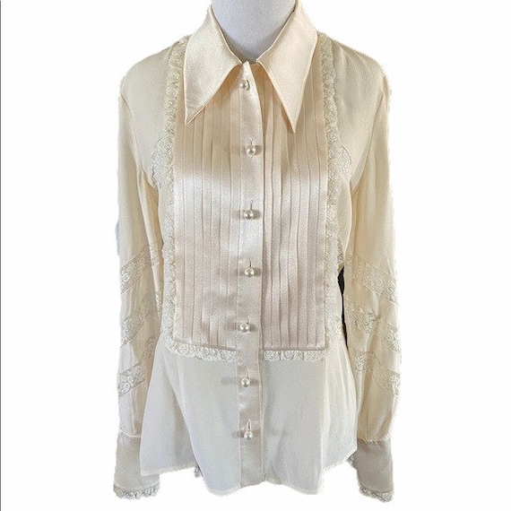 Vtg Valentino satin & laceTuxedo Embellished top - image 1