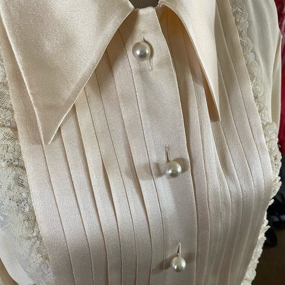 Vtg Valentino satin & laceTuxedo Embellished top - image 3