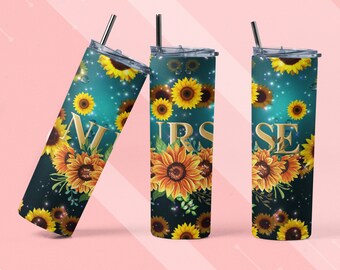 Nurse wrap Tumbler,Sunflower Nurse Tumbler ,20 oz Tumbler PNG ,Birthday  Gift , Sublimation Design Straight & Tapered , PNG Digital Download