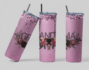 Grandma Wrap Tumbler ,Granadma Gift , 20 OZ Skinny Tumbler png , Birthday gift ,Sublimation Design Straight & Tapered ,PNG Digital Download