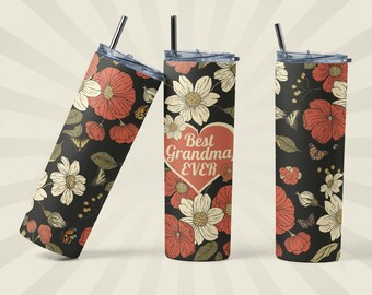 Vaso envolvente para abuela, regalo para abuela, vaso delgado de 20 oz png, regalo de cumpleaños, diseño de sublimación recto y cónico, descarga digital PNG.