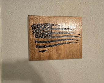 Distressed American Flag Laser engraved on Mohagany Wall Art