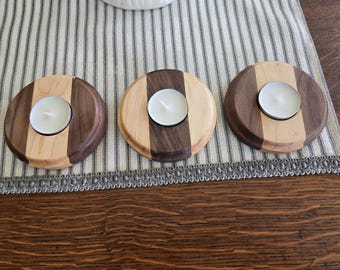 Handcrafted custom Walnut and Maple Tealight Candle Holders Set of 3