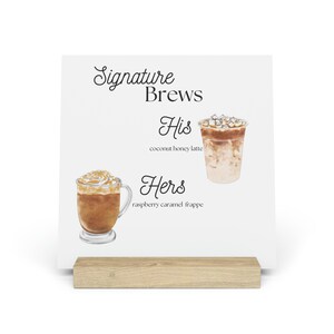 Placa de casamento personalizada para bebida de café para cafeteria