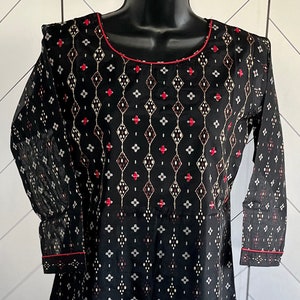 Designer Fancy Cotton Mirror Work Kurti with IKKAT Print