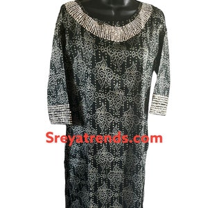 Pure Designer Muslin Silk Thread work Bandhani Kurti