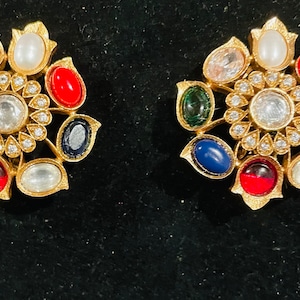 Pure Pachi Kundan Navratan Earrings with 22K Gold Coating