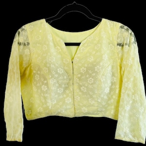 Womens & Girls Designer Readymade Pure Georgette Chikankari Embroidery Princess Cut Choli Blouse with 3/4 Hands (Color: Light Lemon Yellow)