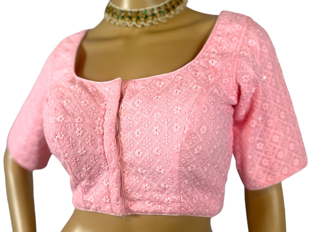 STBL-85 Womens & Girls Designer Readymade Pure Georgette Chikankari Embroidery Princess Cut  Choli  Blouse  (Color: Light Sea Blue) main image 1