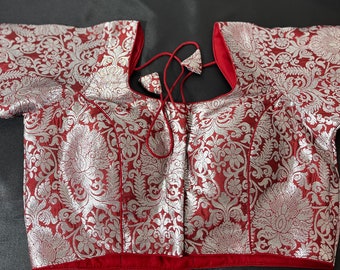 Womens & Girls Designer Readymade Pure Banarasi Blouse with Silver Brocade design(Color: Maroon)