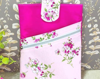Pink Floral Book Sleeve with Pockets | Tablet Bag, Booklover Gift, Teachers, Reading Lovers, Bookish Accessories, Padded Book Protector