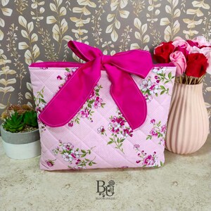 Handmade Bow-Knot Book Sleeve | Pink Floral Padded Book or Bible Cover| Gift for Book Lovers | Bookish Gifts for Readers | Teacher&#39;s Gifts