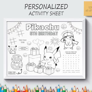 Personalized Character Party Favor, Movie Placemat, Cute Coloring Sheet, Kids Activity, Not Instant Download, Digital File