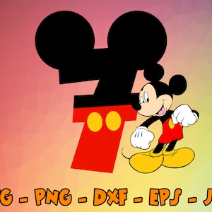 Birthday Mickey Mouse Svg, Cupcake Toppers, Cupcake Pick, 7th Birthday, Number Seven Cute Mouse Digital Design Cricut, Svg, Png, Eps,Dxf,Jpg
