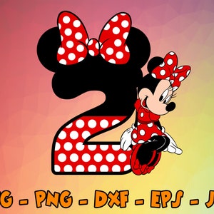 Cumpleaños Minnie Mouse Svg, Cupcake Toppers, Cupcake Pick, 2º cumpleaños, Número dos Lindo Mouse Diseño Digital Cricut, Svg, Png, Eps, Dxf, Jpg