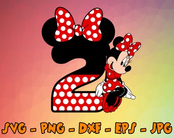 Birthday Minnie Mouse Svg, Cupcake Toppers, Cupcake Pick, 2 ° compleanno, Numero due Cute Mouse Digital Design Cricut, Svg, Png, Eps, Dxf, Jpg