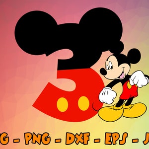 Anniversaire Mickey Mouse Svg, Cupcake Toppers, Cupcake Pick, 4ème anniversaire, Numéro quatre Cute Mouse Digital Design Cricut, Svg, Png, Eps, Dxf,Jpg