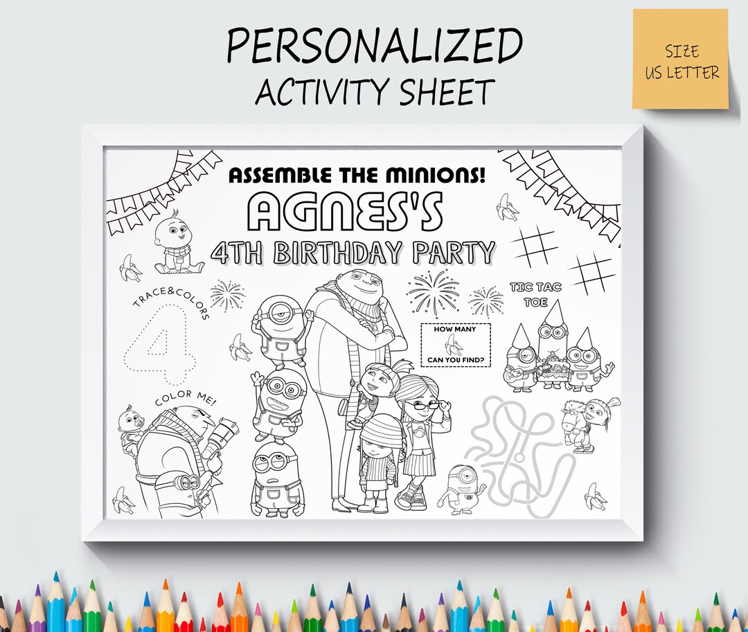 Personalized Minion Party Favor, Movie Placemat, Cute Coloring Sheet ...