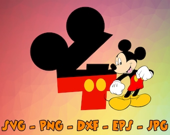 Birthday Mickey Mouse Svg, Cupcake Toppers, Cupcake Pick, 4th Birthday, Number Four Cute Mouse Digital Design Cricut, Svg, Png, Eps, Dxf,Jpg