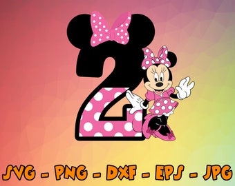 Birthday Minnie Mouse Svg, Cupcake Toppers, Cupcake Pick, 2 ° compleanno, Numero due Cute Mouse Digital Design Cricut, Svg, Png, Eps, Dxf, Jpg