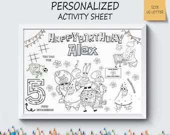 Personalized Sunger Party Favor, Bob Movie Placemat, Cute Coloring Sheet, Kids Activity, Not Instant Download, Digital File