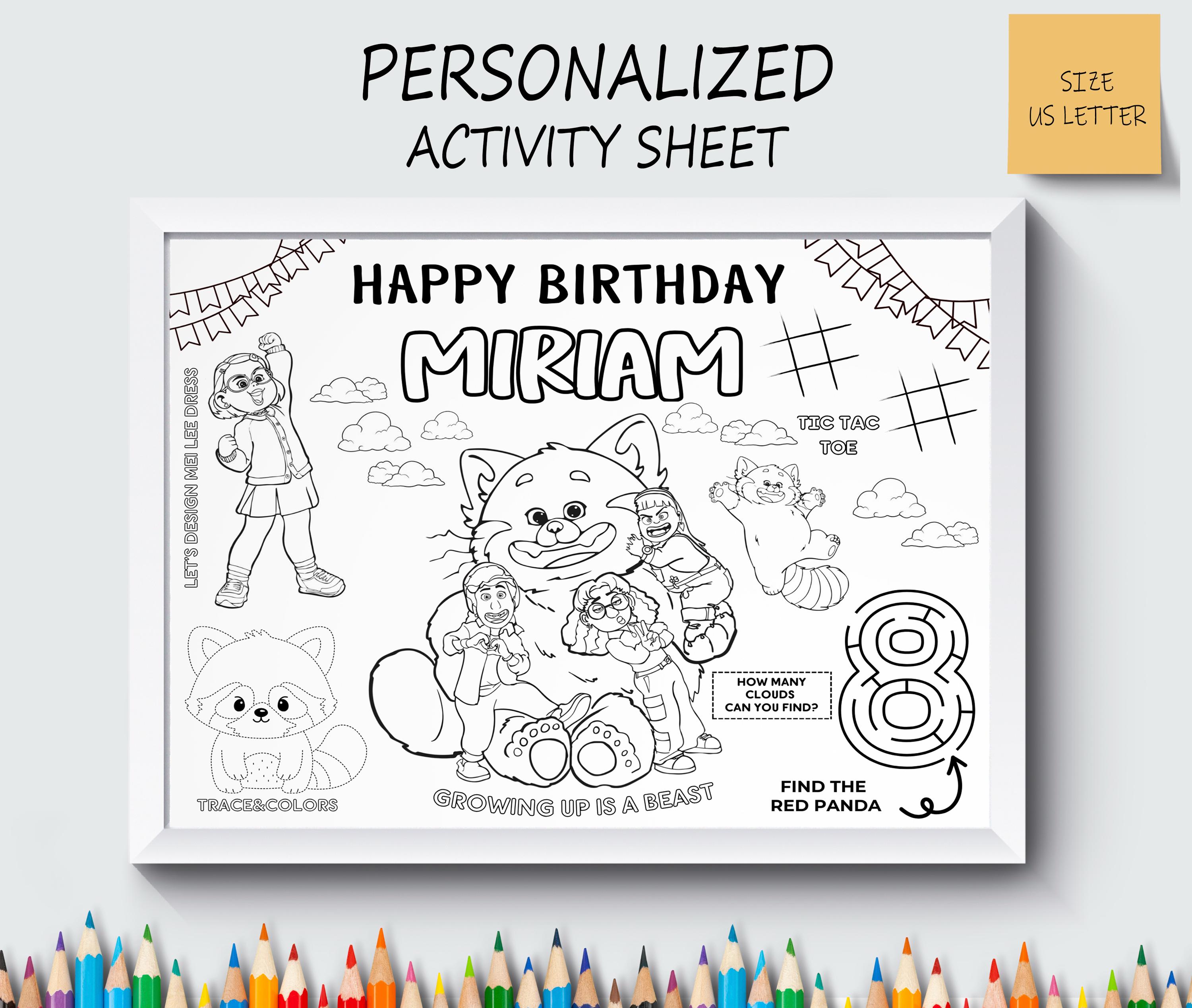 Personalized Turning Red Party Favor, Movie Placemat, Cute Coloring Sheet, Kids Activity, Not Instant Download, Digital File