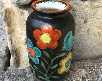 vase Goldscheider sublime and rare reflections bronze decoration vintage flowers Wien midcentury Majolkafabrik Porzellanmanufaktur Wien