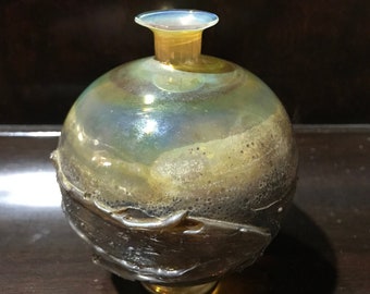 Jean-Pierre Baquère bottle blown glass iridescent gold flame glass perfume signed 1989 Paris