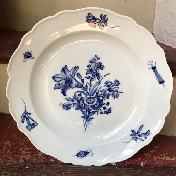 large dish Meissen Blue insects and flowers salad bowl fruit cup Meißen Schwerter thick nineteenth century