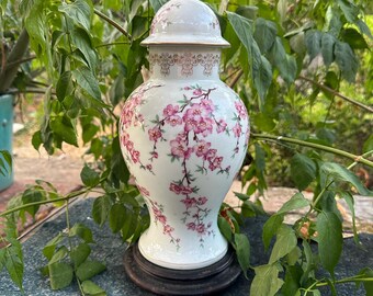 Vintage 1950s Porcelain Lamp Base Cherry Blossom Decor Chinoiserie Custom Lampenfuß Mid Century Modern Shabby Boho