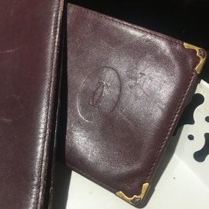 Cartier card holder set 2 items in retro vintage burgundy leather image 2