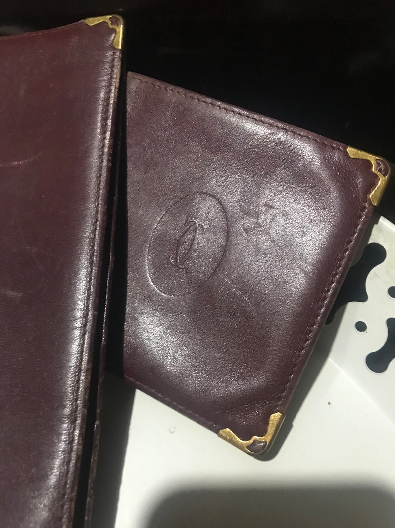 Cartier card holder set 2 items in retro vintage burgundy leather image 2
