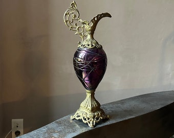 carafe ewer pitcher decorative jug 48 cm iridescent glass boho regulates art nouveau Jugendstil glassware Kralik