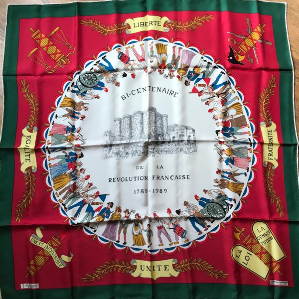 Silk scarf La maison des Canuts Lyon bicentenary of the revolution original packaging