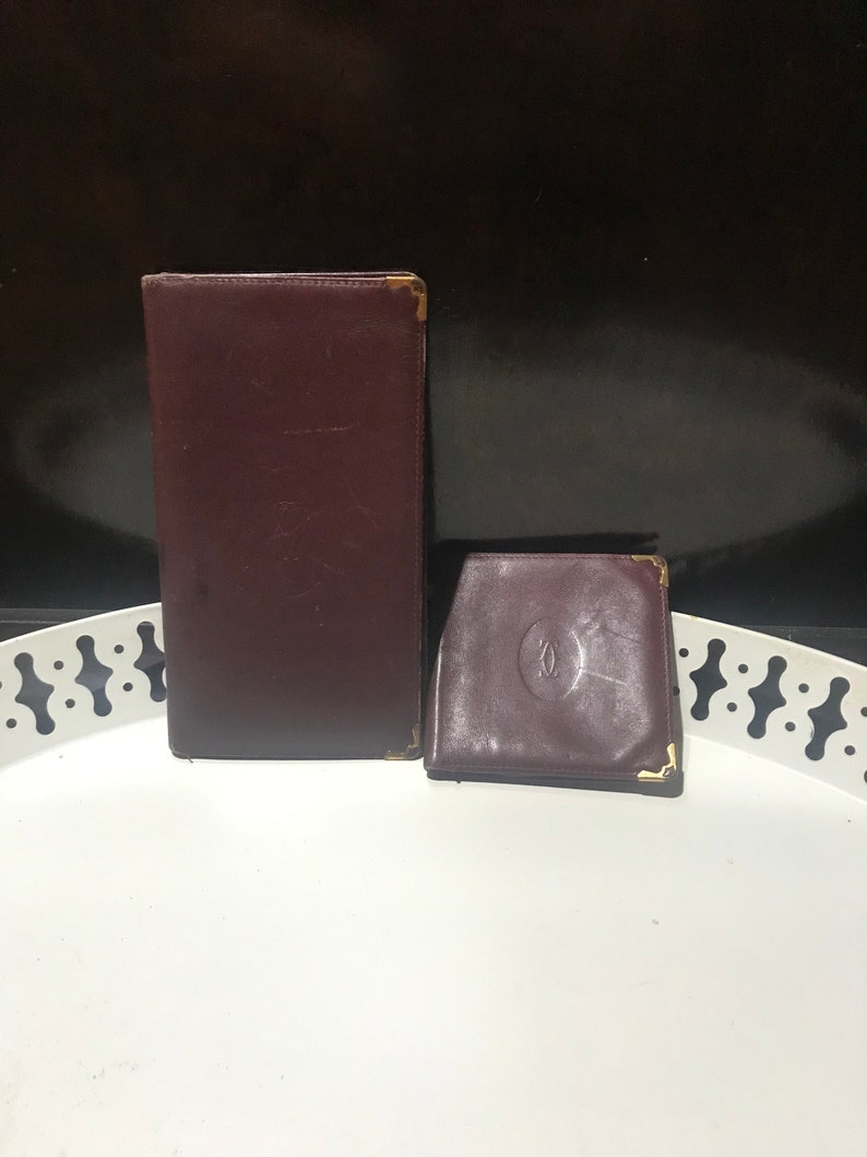 Cartier card holder set 2 items in retro vintage burgundy leather image 8