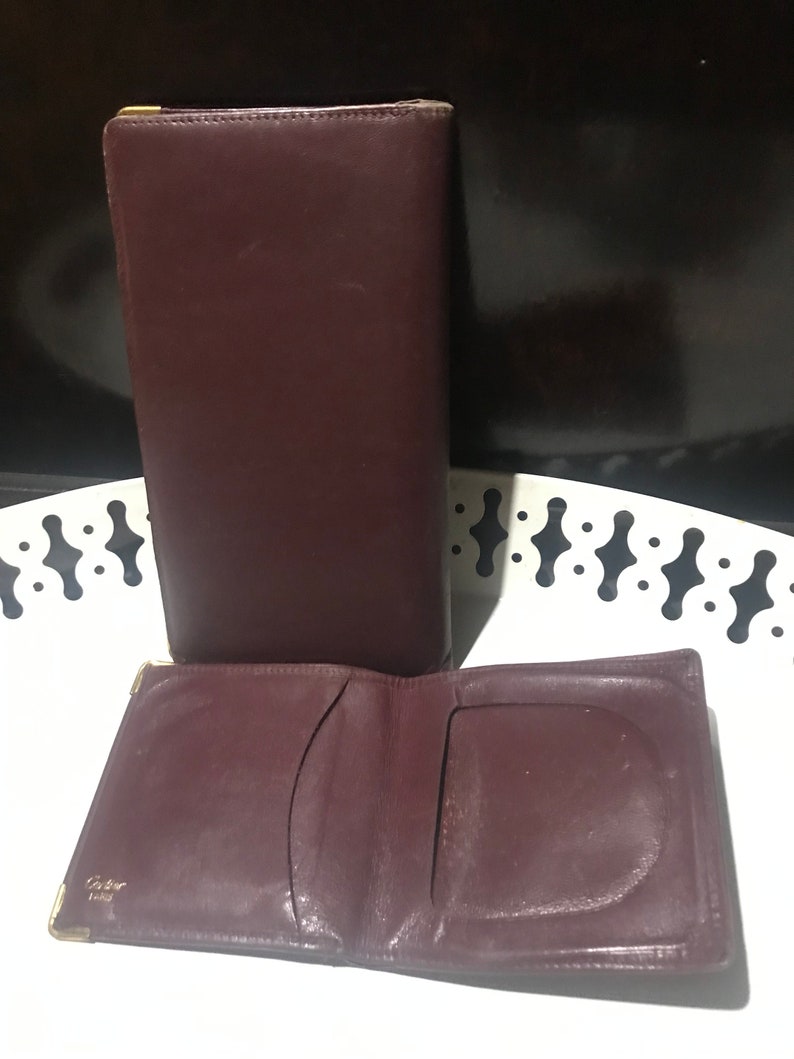 Cartier card holder set 2 items in retro vintage burgundy leather image 7