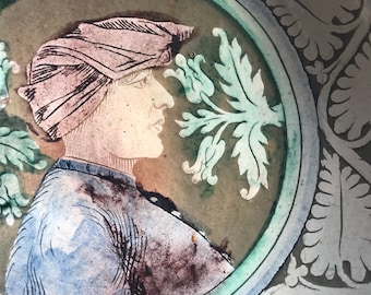 Assiette murale art déco terre cuite Marco Polo France