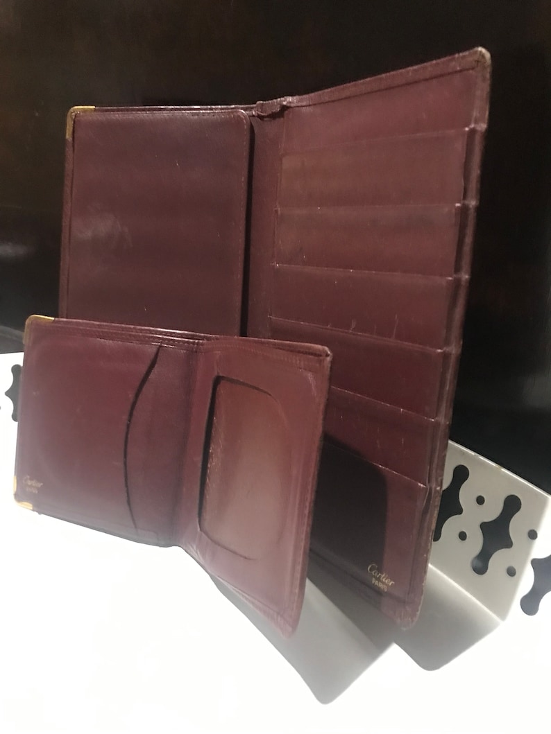 Cartier card holder set 2 items in retro vintage burgundy leather image 4