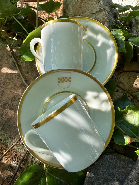 Tmore Tasse à Thé Et Soucoupe En Porcelaine Moderne En Céramique Avec Bordure Dorée - Coffret Cadeau, Tasse à Café + Soucoupe + Cuillère à Café, 200 Ml (tasse à Café-B