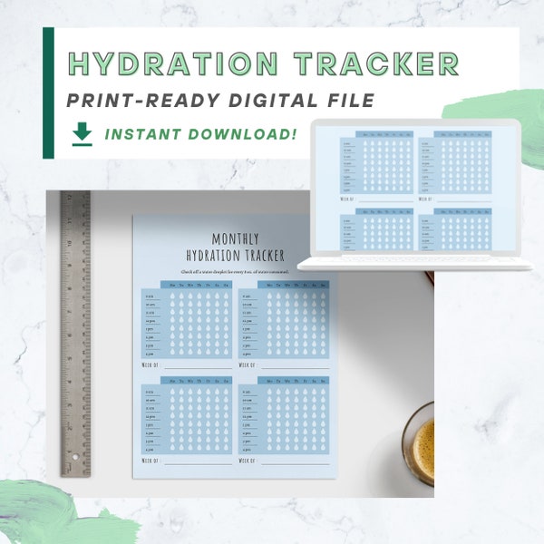 Printable Hydration Tracker, Water Tracker, Instant Download for Goal Setting, Habit Setting