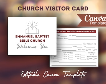 Visitor Card for Church Visitors Editable Canva Template